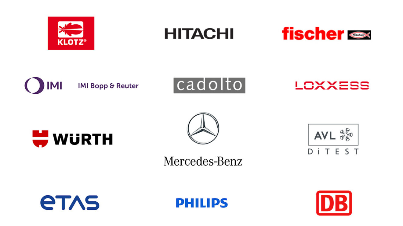 Kunden von SYSTECS: Klotz, Hitachi, Fischer, IMI Bopp & Reuther, Cadolto, Loxxess, Würtz, Mercedes Benz, AVL Ditest, ETAS, Philips, DB